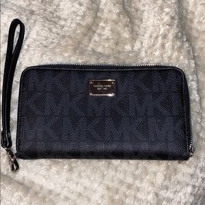 MK Black Zip Accordion Wallet with Wrist Strap